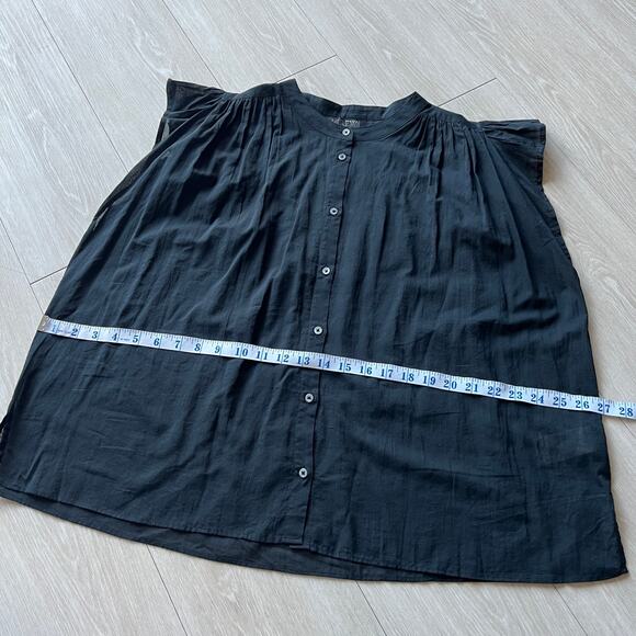 J Crew Flutter Sleeve Button Up Shirt In Cotton Voile Womens XL Sheer Black - Picture 7 of 10